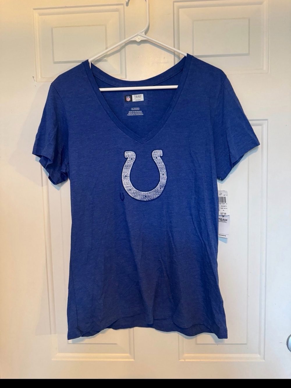 XL NFL Team Apparel Women’s Indianapolis Colts Horseshoe Blue Short Sleeve Top